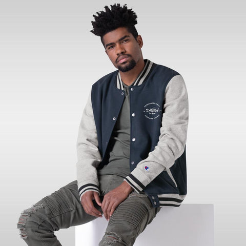 Karma Inc Apparel  Jacket Navy/ Oxford Grey / S "Logo" Embroidered Champion Bomber Jacket